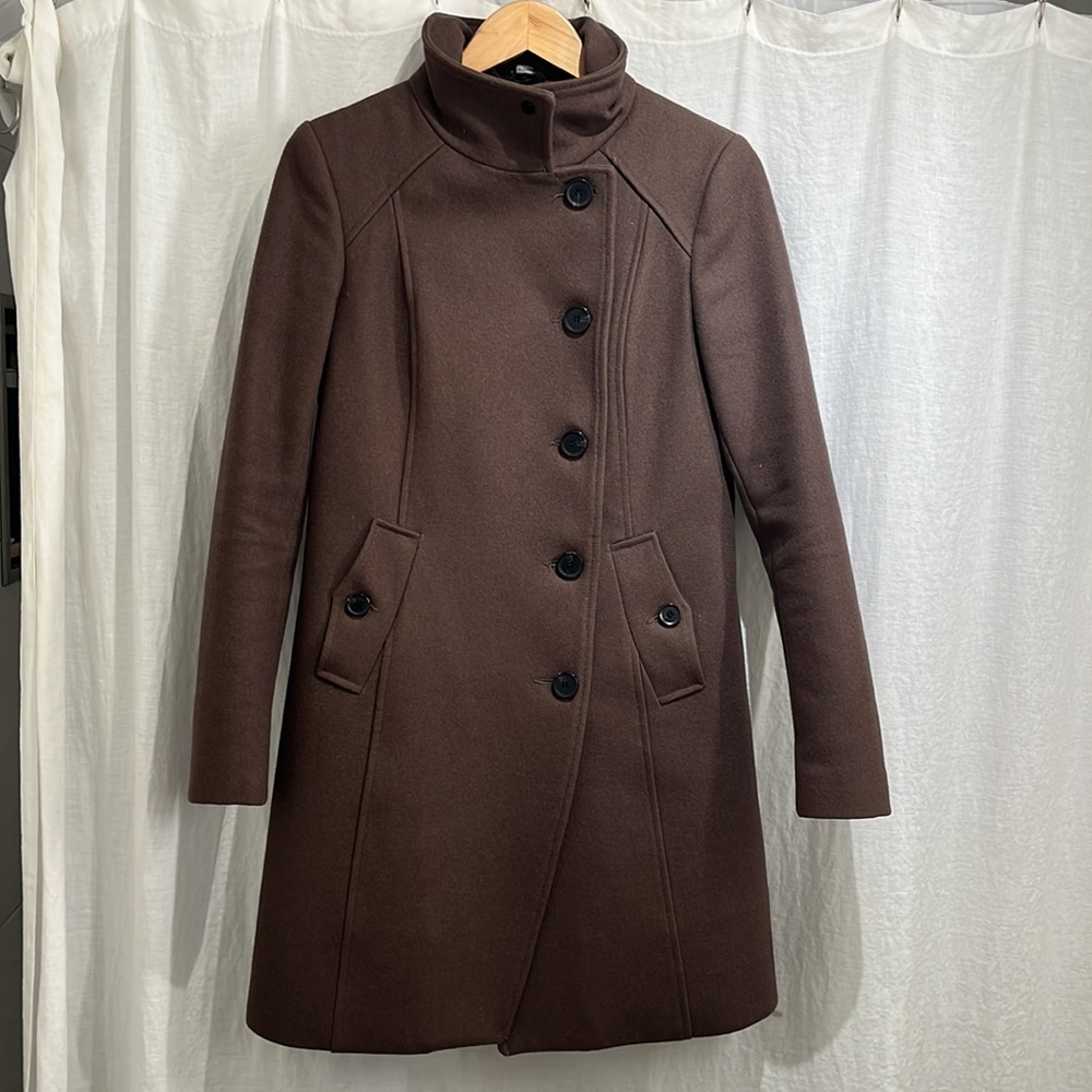 Womens Brown Wool-Blend Military Coat